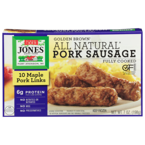 Jones Dairy Farm Pork Sausage Links, Maple, Golden Brown