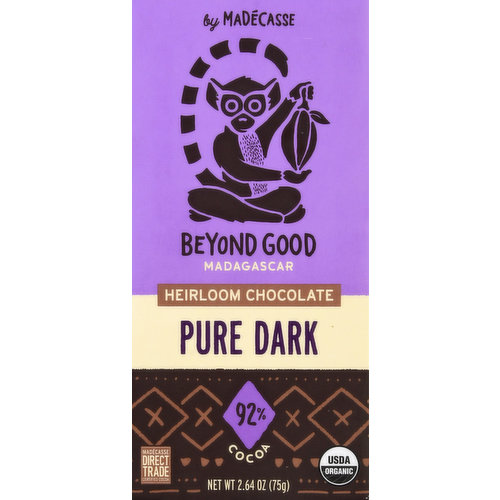 Beyond Good Chocolate, Heirloom, Pure Dark, Madagascar, 92% Cocoa