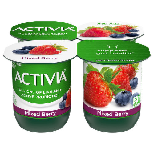 Activia Yogurt, Nonfat, Strawberry/Blueberry