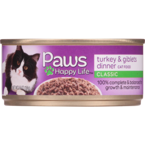 Paws Happy Life Cat Food, Turkey & Giblets Dinner, Classic