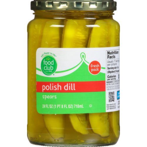 Food Club Pickles, Polish Dill, Spears