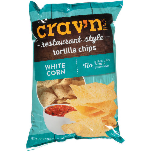 Crav'n Flavor Tortilla Chips, White Corn, Restaurant Style