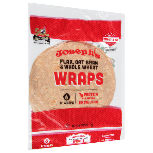 Joseph's Flax, Oat Bran & Whole Wheat 8" Wraps, 6 count, 9 oz