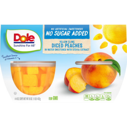 Dole Peaches, No Sugar Added, Yellow Cling, Diced