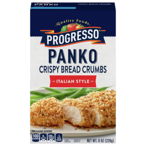 Drawn from Japanese cuisine, panko is a delicious flaky bread crumb used in a variety of recipes to add a golden crispness. The texture is perfect for fried creations and keeps food crunchy and crisp. At Progresso, our kitchens have embraced a vibrant way of eating and living for over 80 years.  With heart and passion, we create classic pantry staples for you to make all your own.