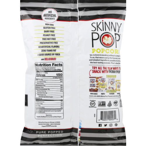 SkinnyPop Skinny Pop Popcorn - Non-GMO, Gluten-free, Dairy-free, Fat-free,  Preservative-free - Original - 1 oz - 12 / Carton 