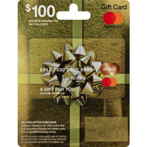 MasterCard Gift Card, Debit, MasterCard, $100