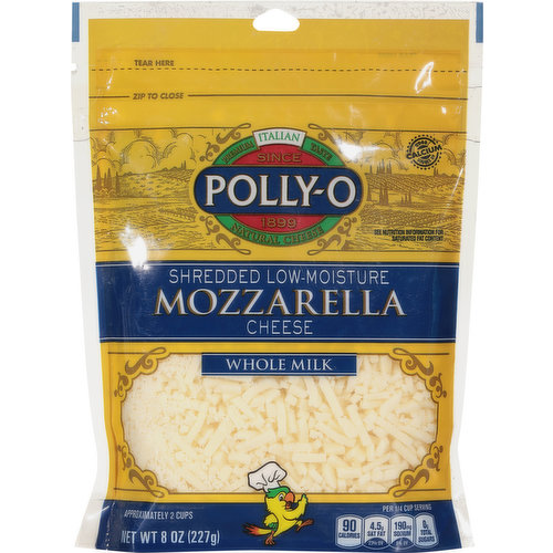 Polly-O Shredded Cheese, Whole Milk, Mozzarella, Low-Moisture