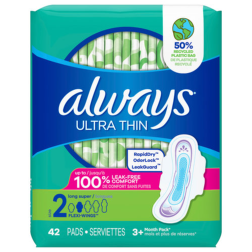 Always Pads, Flexi-Wings, Long Super, Size 2, Ultra Thin, Jumbo Pack - King  Kullen