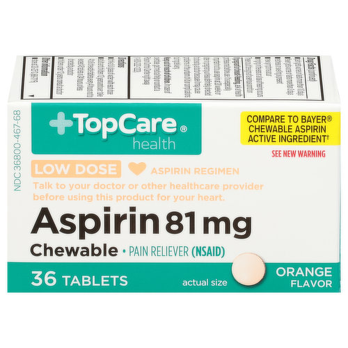 TopCare Aspirin, Low Dose, 81 mg, Chewable Tablets, Orange Flavor