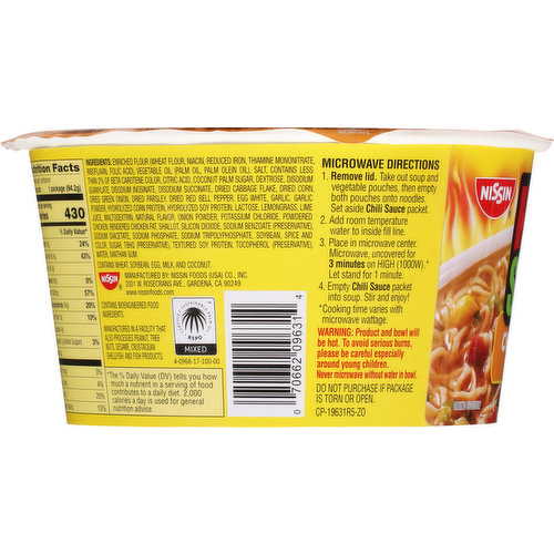 Instant Hot and Spicy Bowl Noodles Chicken Flavor with Chili Sauce