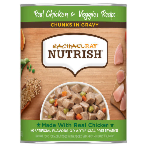 Rachael Ray Nutrish Food for Dogs, Natural, Real Chicken & Veggies Recipe, Chunks in Gravy, Adult