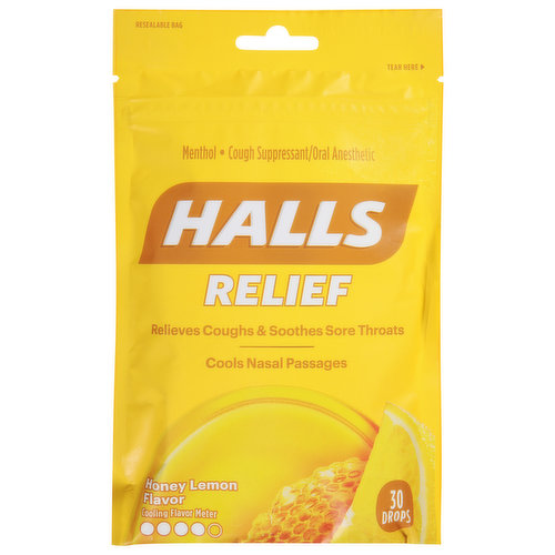 Halls Cough Drops, Honey Lemon Flavor