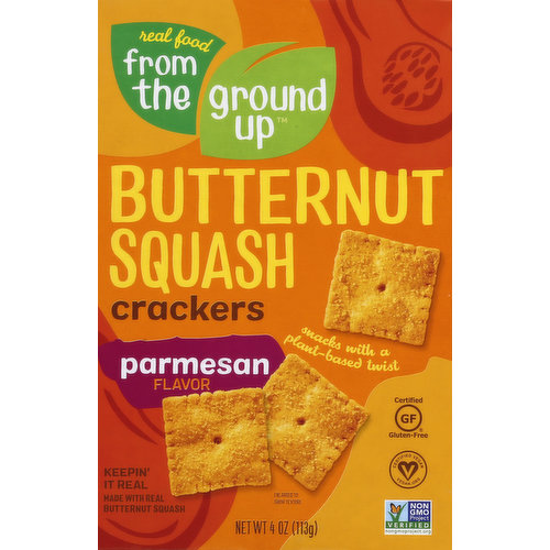 Certified Gluten-free. Certified Vegan. vegan.org. Non GMO Project verified. nongmoproject.org. Real food from the ground up. Snacks with a plant-based twist. Snacks with a plant-based twist. Keepin' it real. Made with real butternut squash. Calling all snack-lovers and health-ethusiasts - don't let the dehydrated veggie chips of th e world tell you that less is more, that's nonesense! More is more! That's why we're doing our all, so yu can have it all - more veggies, more flavor, more crunch, more per serving. Gi ahead have a hanful, or two, we won't tell! Snack more worry less! More than just a pretty box, useful too! FromTheGroundSnacks.com. Facebook. Twitter. Instagram. (at)FromTheGroundUpSnacks. Try them all cauliflower butternut squash. Available in crackers, pretzels, stalks, and tortilla chips! Recyclable outer carton. Product of Greece.