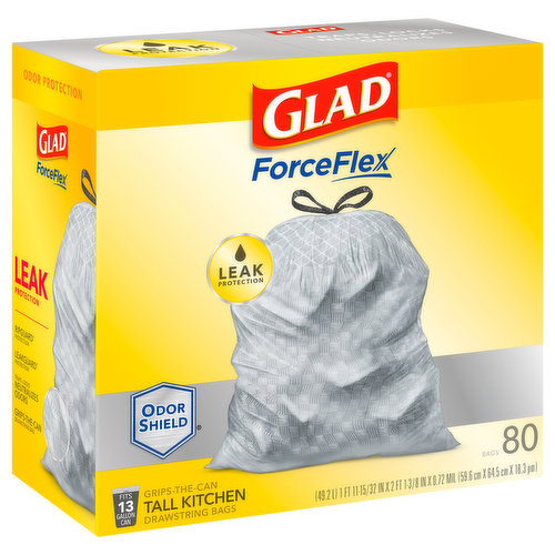 Glad ForceFlex Tall Kitchen 13 Gallon Drawstring Trash Bags With