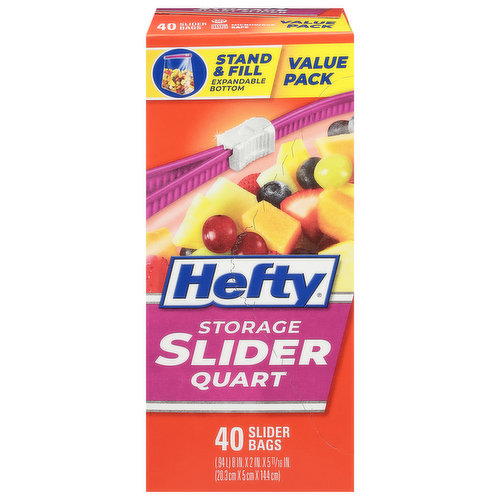 Hefty Storage Bags, Slider, Quart, Value Pack