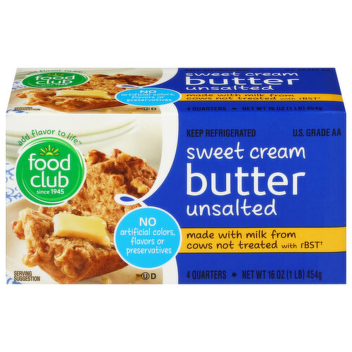 Food Club Butter, Sweet Cream, Unsalted