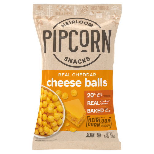 Pipcorn Cheese Balls, Cheddar, Heirloom