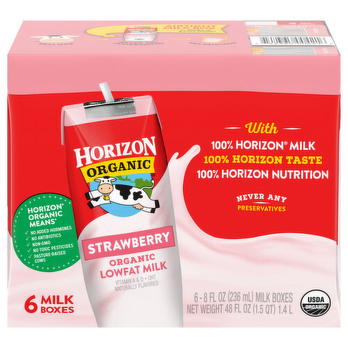Horizon Organic Milk, Lowfat, Organic, Strawberry