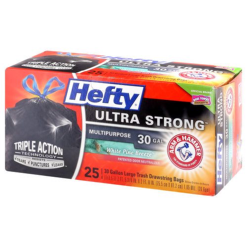 Hefty Ultra Strong Trash Bags, Drawstring, White Pine Breeze, Large, 30 Gallon - 25 bags