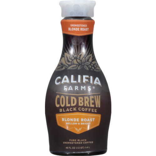 Califia Farms Coffee, Cold Brew, Blonde Roast, Pure Black, Unsweetened