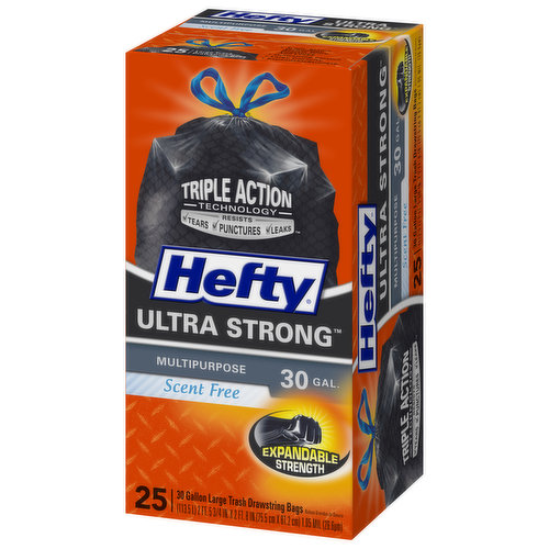 Hefty Ultra Strong 30 Gallon Large Multipurpose Scent Free Trash