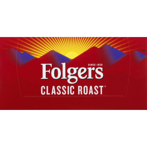 Since 1850. Rich + smooth. Enjoy the trusted taste of Folgers. Spend more time enjoying your favorite cup of Folgers coffee with our Keurig K-Cup pods. Rich, pure flavor and classic aroma you love, conveniently brewed with the touch of a button. It's the perfect way to start your day. Genuine K-Cup Pods: Only Genuine K-Cup Pods are optimally designed by Keurig for your Keurig coffee maker to deliver the perfect beverage in every cup. To learn more, visit Keurig.com/GenuineK-CupPod. Wake up to the fresh aroma of Folgers Classic Roast coffee. Each sip delivers the rich, smooth flavor that's been brewing for generations. Experience the timeless tradition of Folgers in every cup. 100% pure coffee. folgers.com. www.Keurig.com. how2recycle.info. For more information about The Folger Coffee Company products contact: The Folger Company Company Orrville, OH 44667 USA 1-800-937-9745 / folgers.com. For brewer inquiries contact: Keurig Green Mountain, Inc. 1-866-901-Brew / 1-866-901-2739 www.Keurig.com. Find us on Facebook.com/Keurig or Twitter.com/Keurig. This carton is made with recycled material. Recyclable (Not recycled in all communities) K-cup pods. Peel, empty, recycle. Peel: Starting at puncture, peel lid and dispose. Empty: Compost or dispose of grounds (Filter can remain). Recycle: Check locally (Not recycled in all communities) to recycle empty cup. Visit Keurig.com/recyclable to learn more. Please recycle.