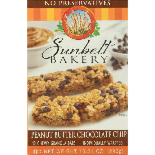 Sunbelt Bakery Granola Bars, Peanut Butter Chocolate Chip, Chewy, 10 Pack