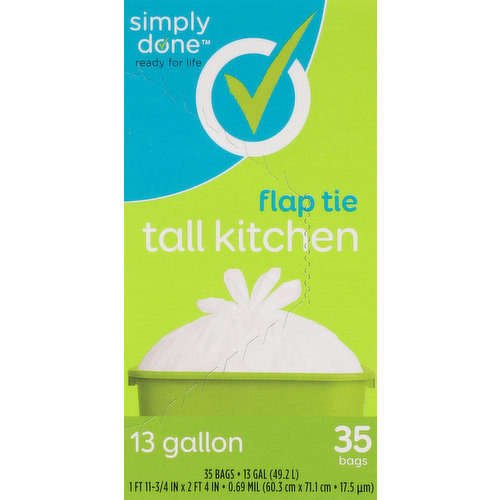 Simply Done Trash Bags, Flap Tie, 30 Gallon, Large