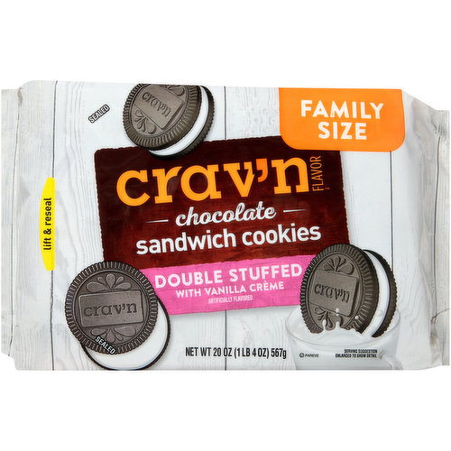 Crav'n Flavor Vanilla Creme Double Stuffed Chocolate Sandwich Cookies
