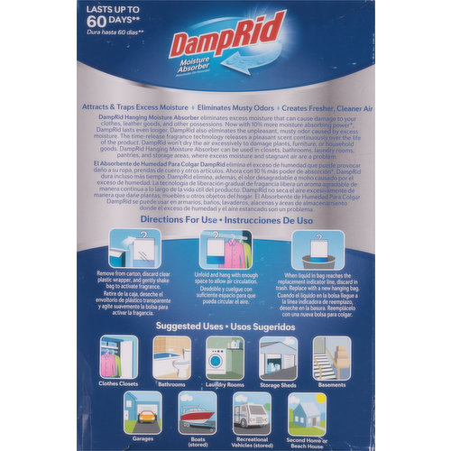 Damprid Moisture Absorber, Fresh Scent, Hanging Bag, 3 Pack - 3 pack, 15.4 oz bags