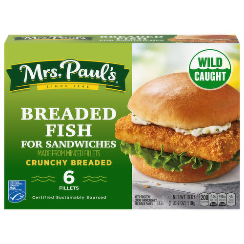 Mrs. Paul's Breaded Fish, for Sandwiches, Crunchy