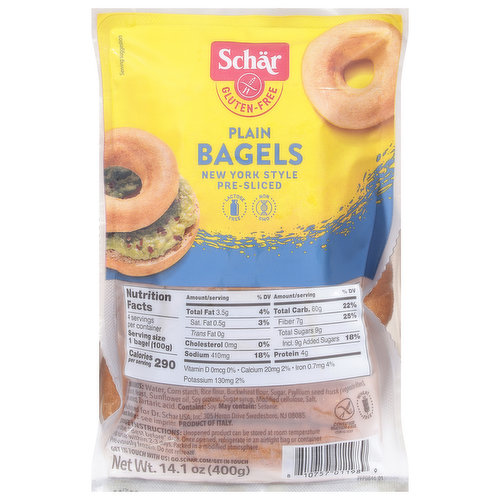 Schar Bagels, Gluten-Free, New York Style, Plain, Pre-Sliced