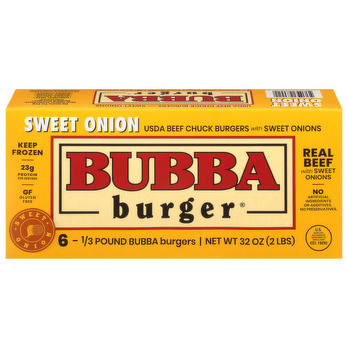 Bubba Burger Burgers, Beef Chuck, Sweet Onion