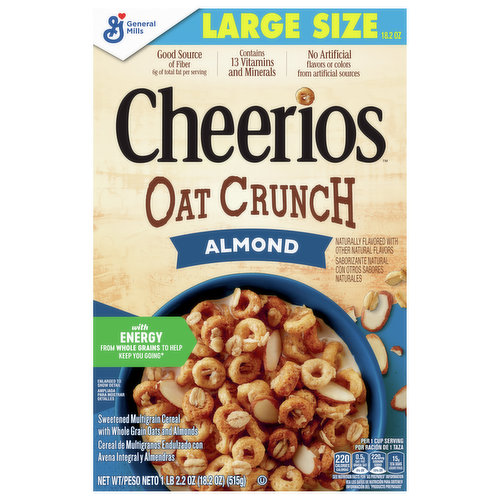 Delicious Ingredients Rolled Into One. Multi Grain Cheerios™, topped with whole grain oats, and real cinnamon. More than 1/2 of the daily recommended Whole Grain from 5 types of grain.