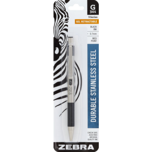 Zebra Gel Pen, Retractable, Medium Point (0.7 mm), Black Ink