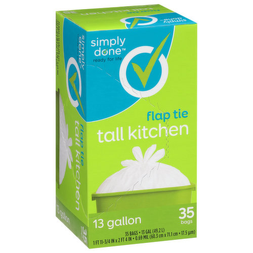 Simply Done Trash Bags, Flap Tie, 30 Gallon, Large