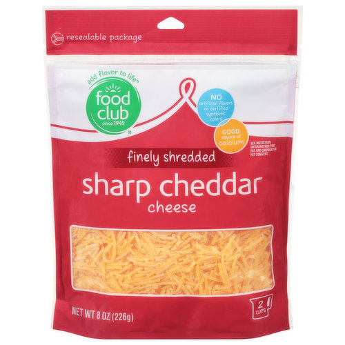 Food Club Finely Shredded Cheese, Sharp Cheddar