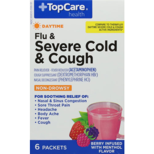 TopCare Flu & Severe Cold & Cough, Daytime, Non-Drowsy, Berry Infused with Menthol Flavor