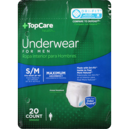 TopCare Underwear, Maximum Absorbency, S/M, for Men