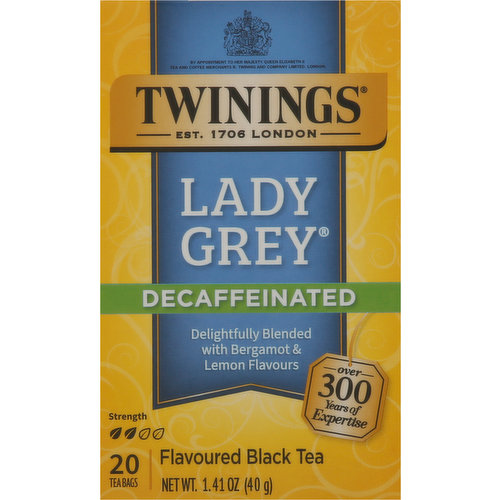 Twinings of London Decaffeinated Lady Grey Black Tea Bags, 20 count, 1.41 oz
