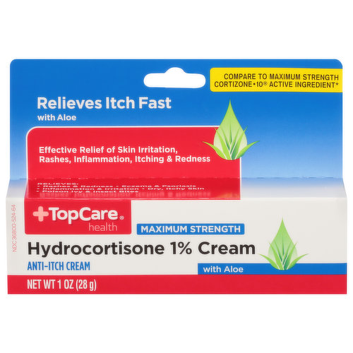 TopCare Hydrocortisone 1% Cream, with Aloe, Maximum Strength