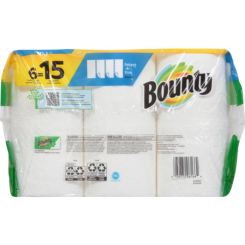 Bounty Double Plus Select-A-Size White Paper Towel Rolls, 2 rolls