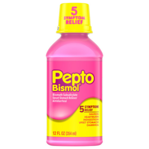 Pepto Bismol Upset Stomach Reliever/Antidiarrheal, 5 Symptom Relief