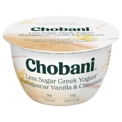 Chobani Yogurt, Less Sugar, Greek, Madagascar Vanilla & Cinnamon