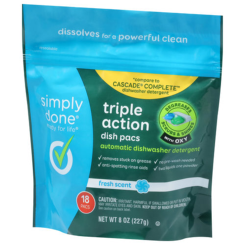 Simply Done Dishwasher Detergent, Automatic, Triple Action, Fresh Scent, Dish Pacs