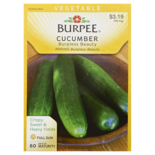 Vegetable. Crisp, sweet & heavy yields. Full sun. 60 days to maturity. A top yielder of crisp, sweet, dark green fruits with extra small seed cavities. Bitter-free. Go to burpee.com/more/52177. burpee.com. Origin Germany.