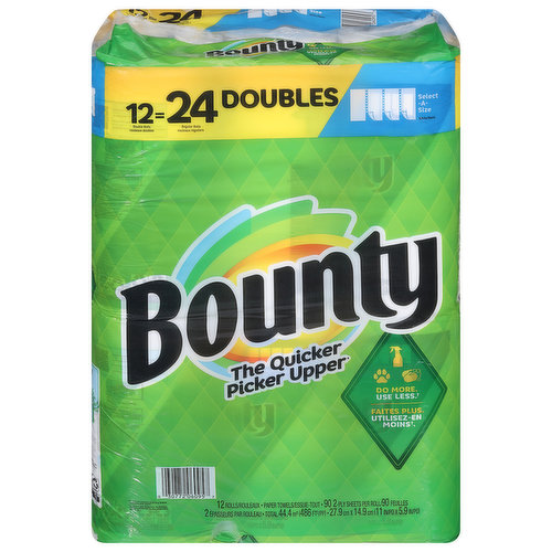 Bounty Power Towels, Double Rolls, White, 2-Ply