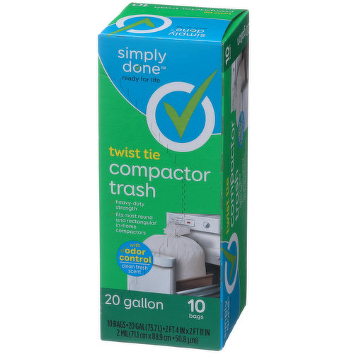 Simply Done Twist Tie Compactor Trash Bags With Odor Control, Clean Fresh