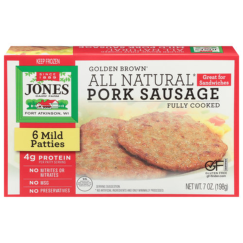 Jones Dairy Farm Pork Sausage Patties, Mild , Golden Brown